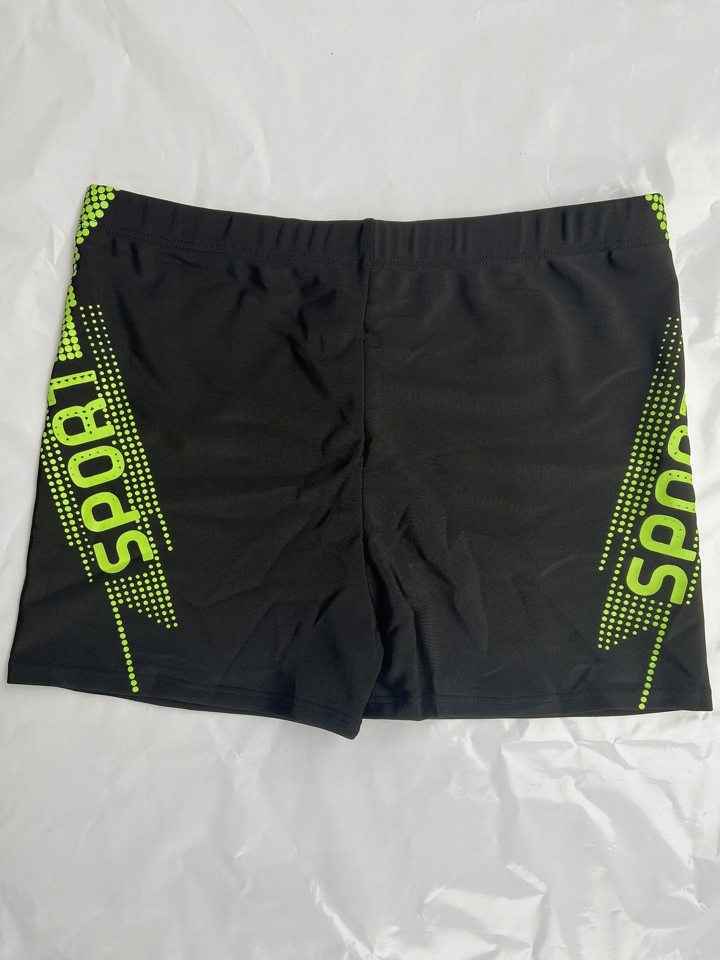 Men'S Quick-Dry Swim Shorts with Neon Green "SPORT" Letter Print - Elastic Waistband, Drawstring, Side Pockets, Regular Fit for Swimming, Surfing & Beach Activities, Swim Shorts, Beach Activewear, Sporty Swimwear, Comfortable Swimwear