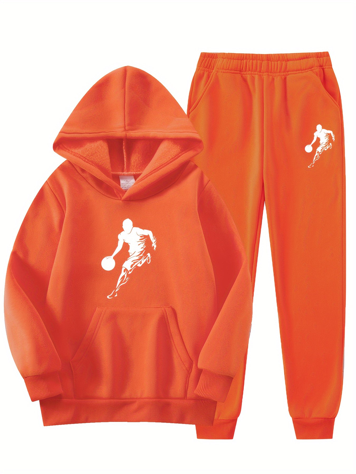 2pcs Boy's Basketball Player Print Hooded Outfit, Hoodie & Pants Set, Boys Clothes For Daily & Outdoor Wear, As Gift