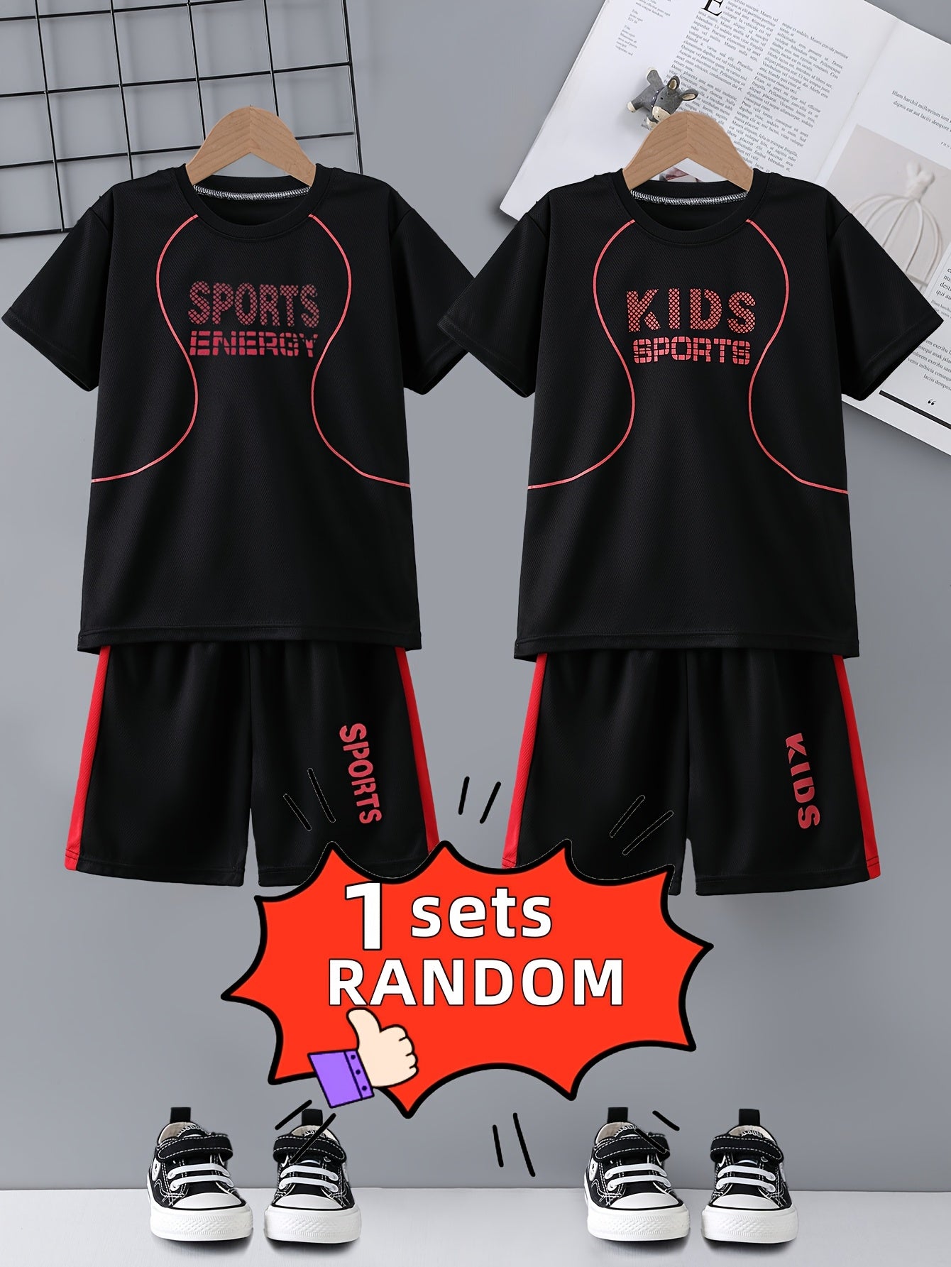 Two-piece Children's Quick-drying Sports Suit, Short-sleeved Shorts, KIDS SPORTS Letter Printed T-shirt, Lightweight And Comfortable, Quick-drying Fabric, Sports Suit