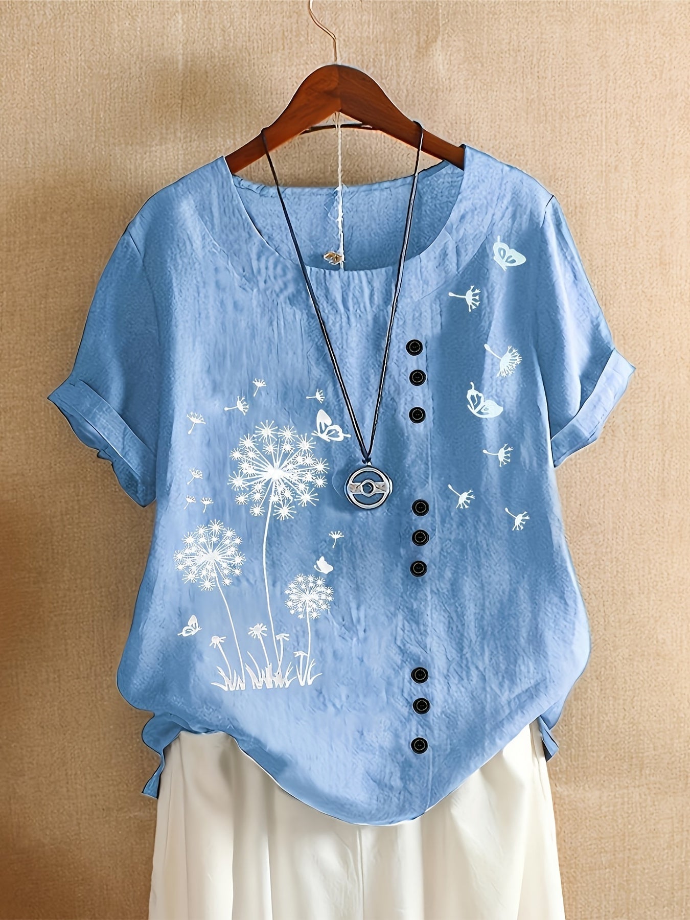 Plus Size, Plus Size Shirt New Casual Loose Printed Short Sleeve Pullover Women's Top, Accessories Not Included