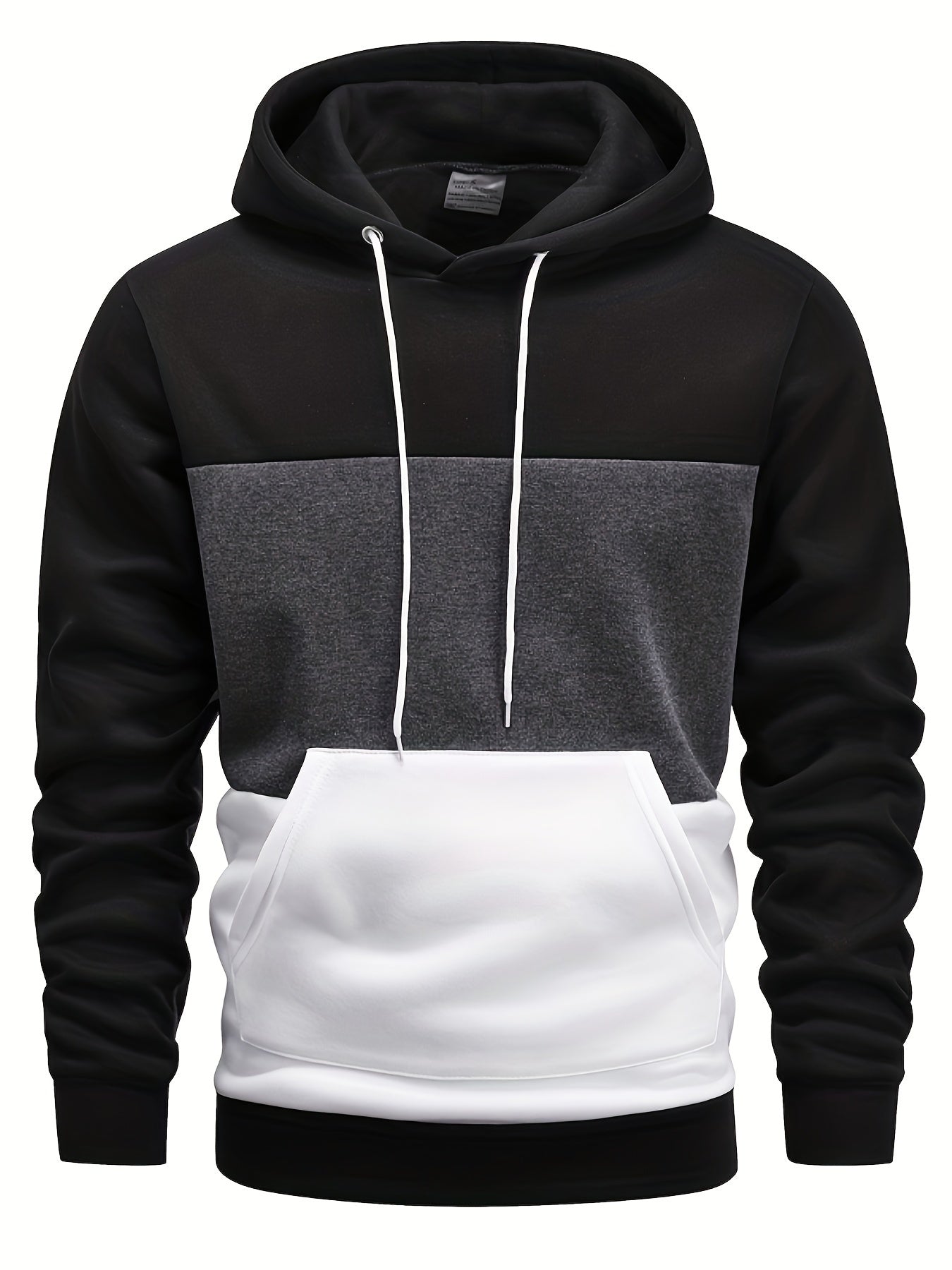 Men's Color Block Hoodie - Casual Pullover with Kangaroo Pocket, Long Sleeve, Polyester Blend, Machine Washable