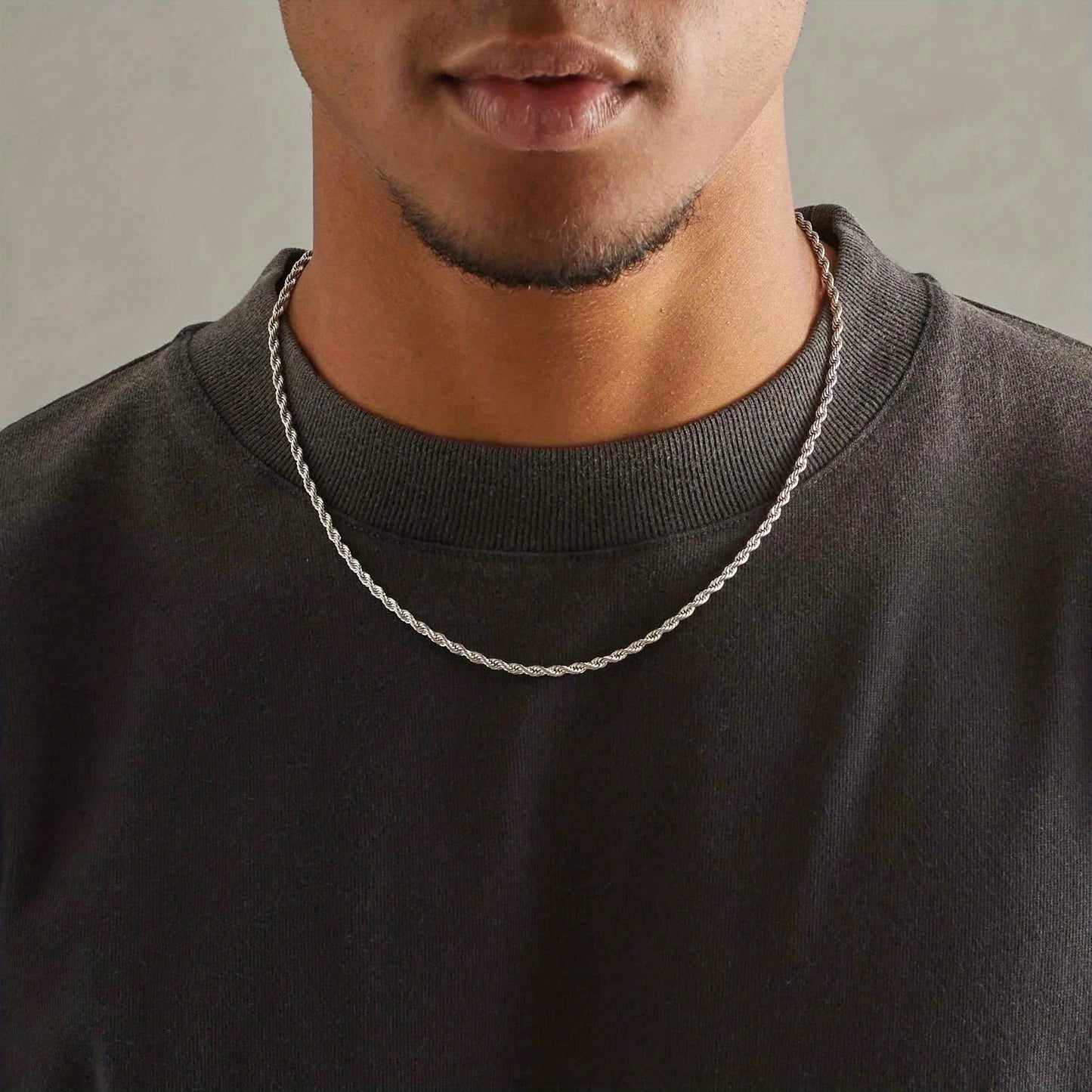 Fashion 3mm Width Stainless Steel Rope Chain Necklace Hip Hop Jewelry