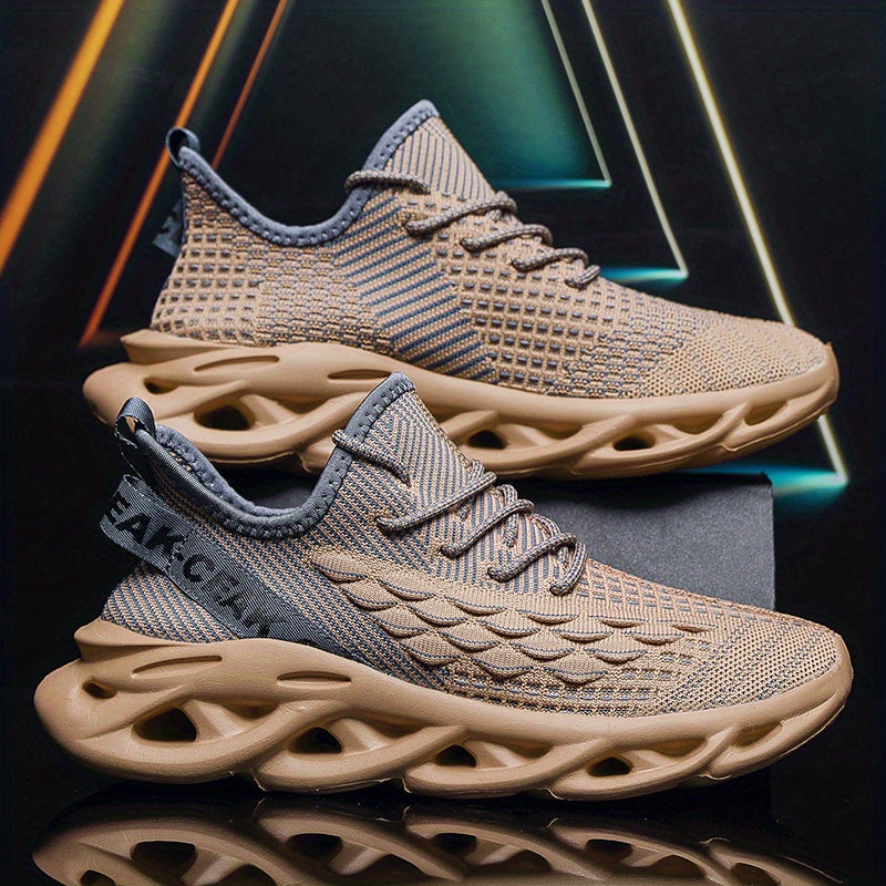Men'S Fashion Sneakers, Casual Athletic Shoes with Striped Pattern, Round Toe, Lace-Up Closure, Fabric Upper, MD Sole, All-Season Sports Footwear