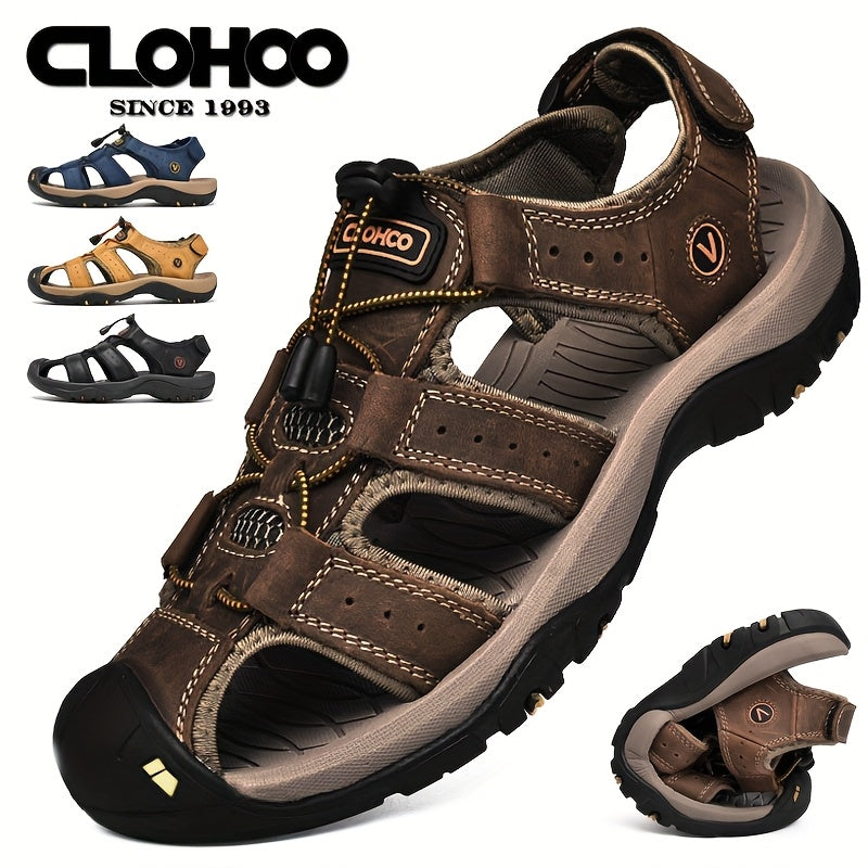 Clohoo Brand Cowhide Rubber Thick Sole Handmade Casual Bag Head Men's Sandals