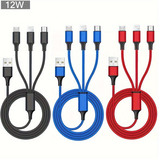 3 in 1 USB Charging Cable for iPhone/Type-C/Micro USB Charger Cable For iPhone 14 13 12 Pro Max Xs Max Charger Cable for Samsung, Redmi, OnePlus, Xiaomi USB C Mobile Phones
