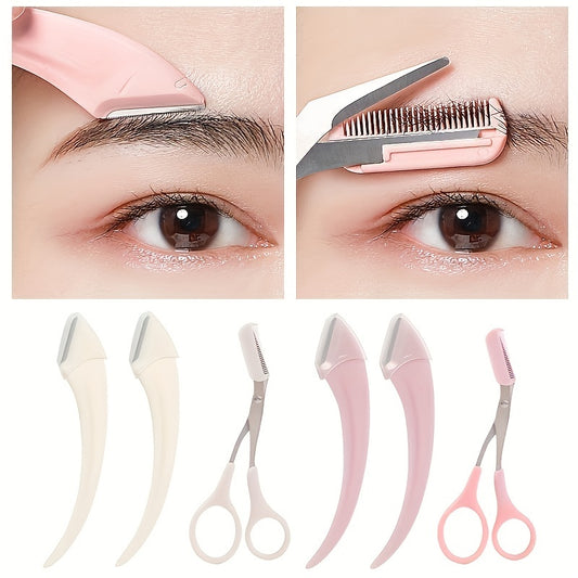 Eyebrow Trimmer Set Stainless Steel Curved Eyebrow Razor Eyebrow Scissors With Comb, Beauty Tool For Beginners Suitable For Any Skin Type Hair Removal Accessories For Men Women