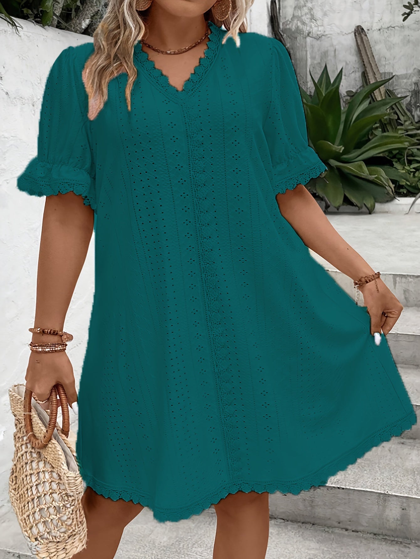 Casual Court Lock Flower Lace Loose Dress