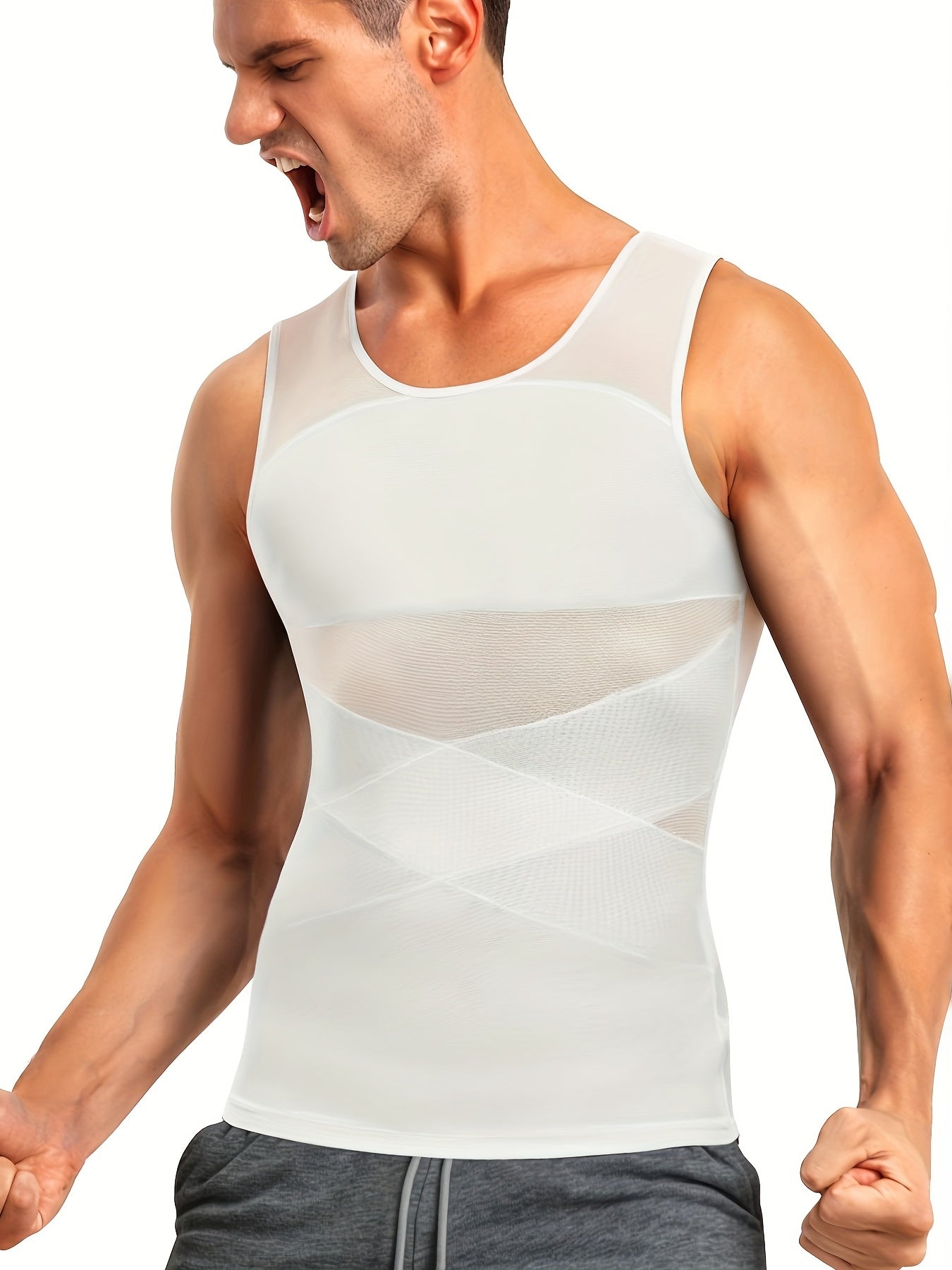 SCARBORO Men's Compression Shirt For Body Shaper Slimming Vest Tight Tummy Underwear Tank Top