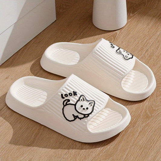 Cute Cat Pattern Slides, Casual Open Toe Soft Sole Shoes, Comfortable Indoor Home Slides