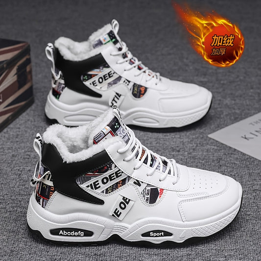 Men's Winter Warm Fleece-Lined Sneakers - High Top, Thick Sole, Non-Slip & Durable Casual Shoes for Outdoor Activities
