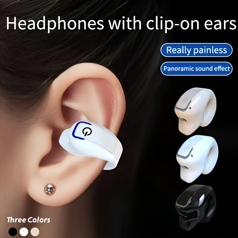 New Clip-On Earphones: Mini Wireless Earbuds with Long Battery Life.Universal Phone Control, And Voice Noise Cancellation - Suitable Forexercise And Compatible with All Smartphones-Single Earphone