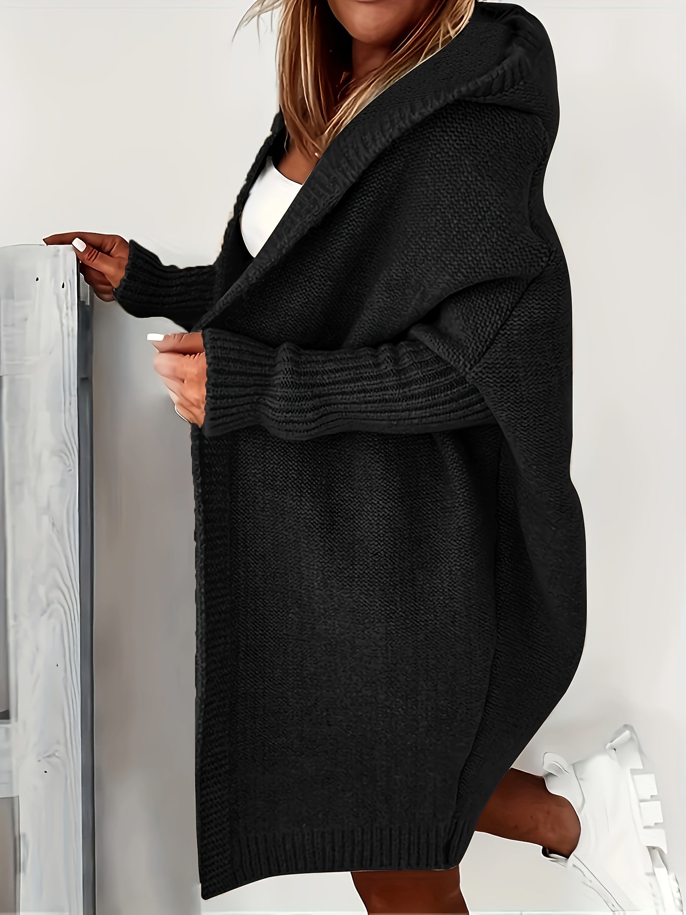 Women's Plus-Size Casual Open-Front Cardigan - Soft Grey Buttonless Sweater for Spring/Fall, Lightweight Layering Piece with Open Front Design, Cardigan Sweater, Spring Fall Wear, Ribbed Edge Detailing, Textured Knitwear, Transitional Season Wear, Comfort