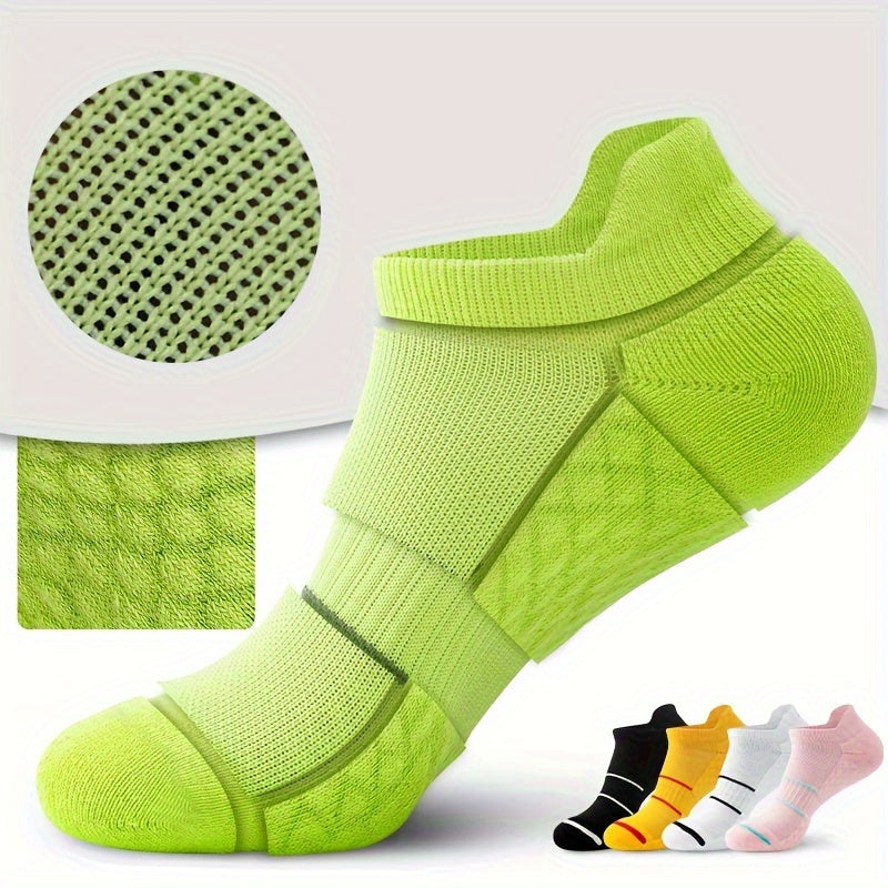 5pairs Men's Professional Sports Socks, Summer Thin Mesh Breathable Sweat-absorbing Anti-odor Ear Lifting Heel Guard Short Socks