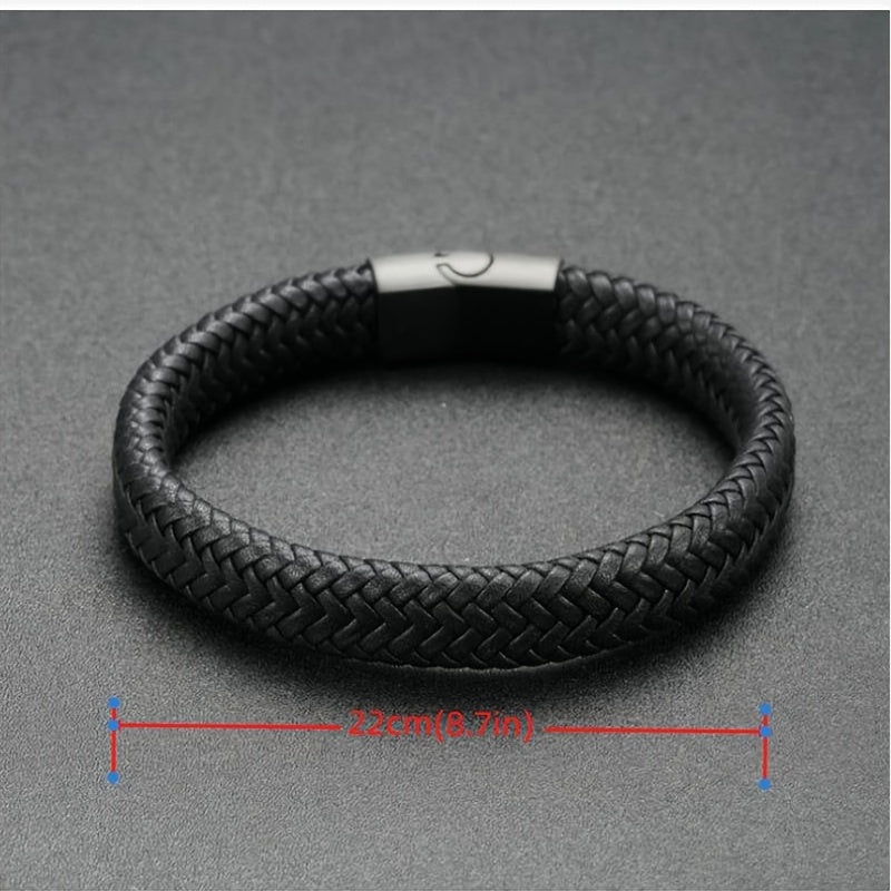 Charm Black Woven Faux Leather Bracelet for Men Fashion Bracelets Metal Magnetic Buckle Bead Accessories Leisure Entertainment