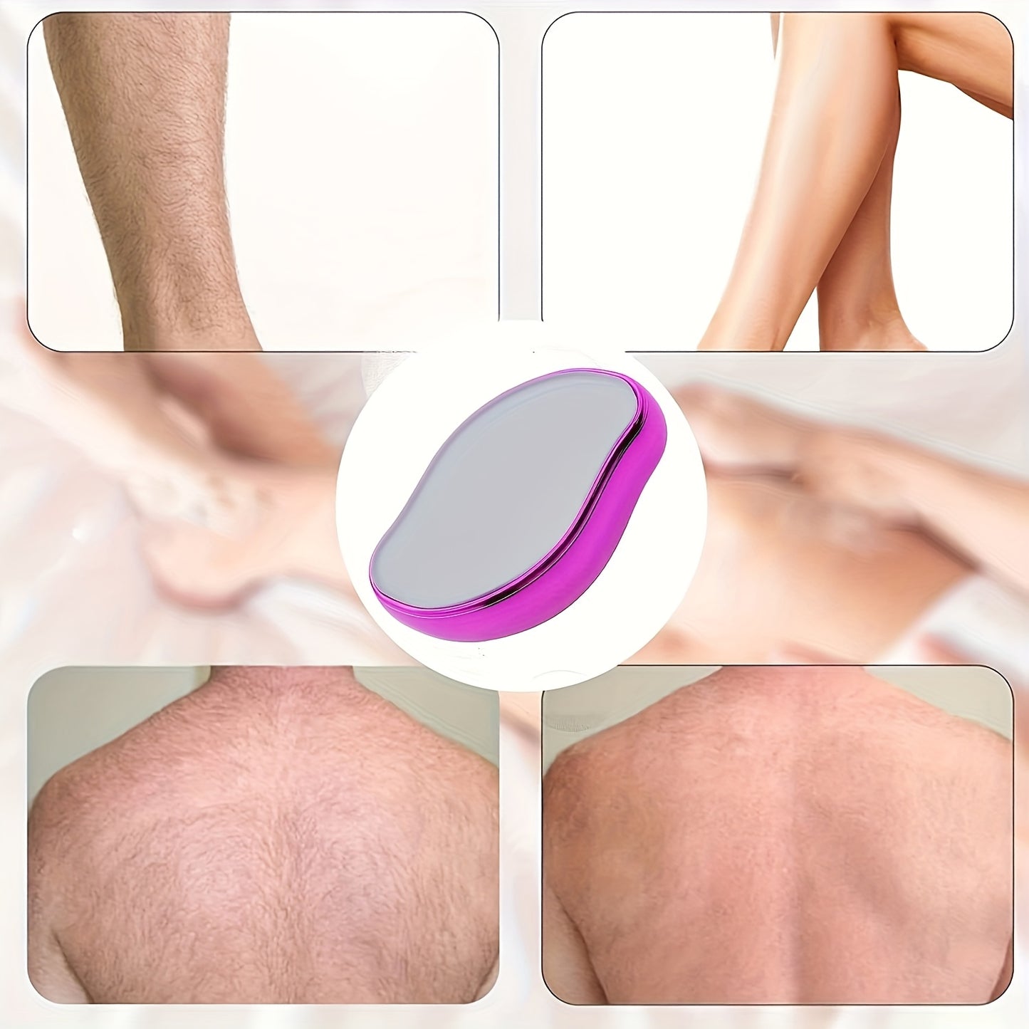 Painless Hair Removal Wand - Waterproof, Fragrance-Free Exfoliating Tool for Smooth Light Beige on Arms, Legs & Back, Purple & Pink Design with Textured Grip