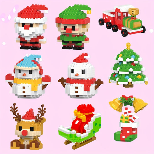 Mini Cartoon Christmas Building Blocks Assembly Toys, Christmas Elf, Santa Claus, Christmas Train, Christmas Snowman, Christmas Tree, Christmas Reindeer, Small Building Block, Christmas Gifts