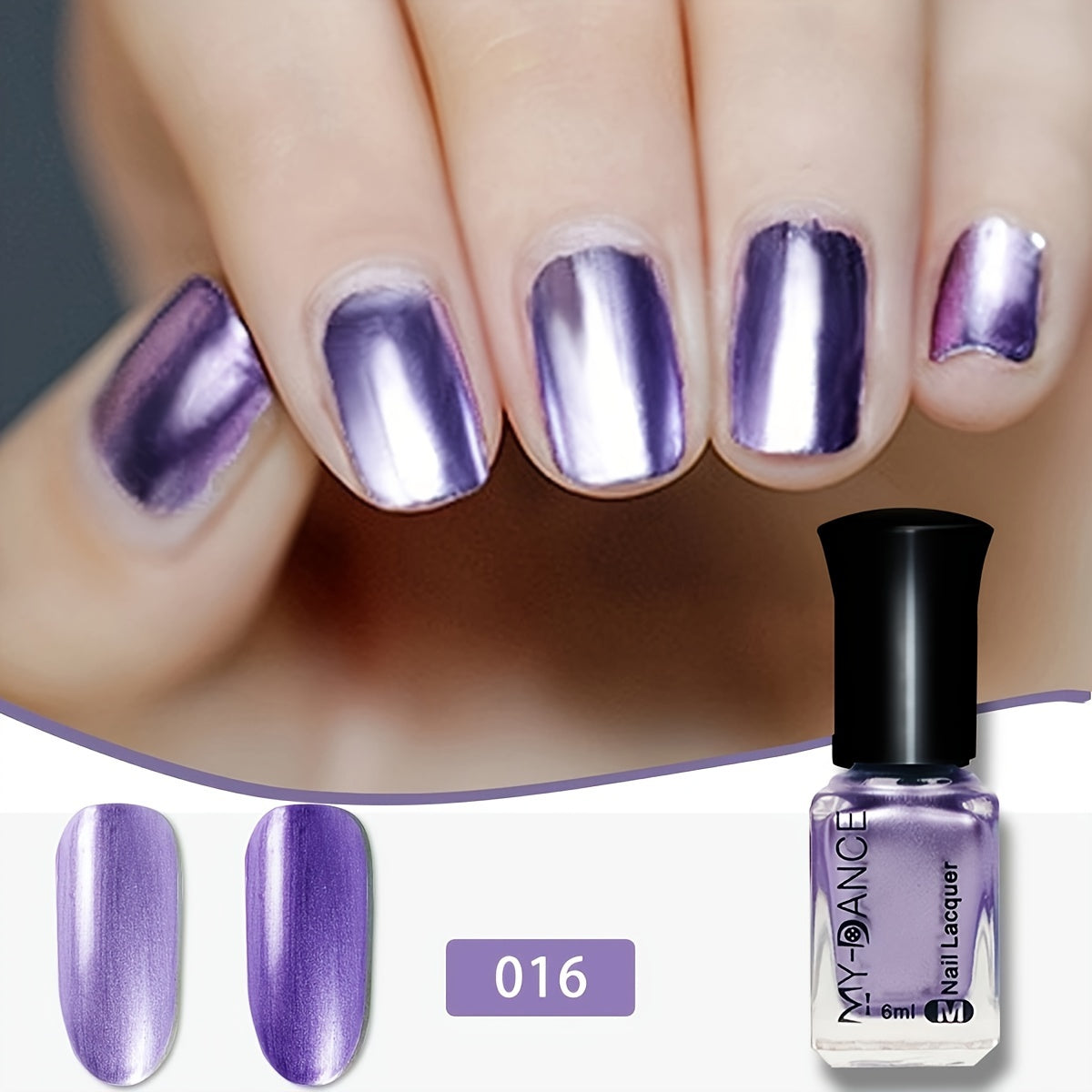 1 Bottle Mirror Effect Metallic Nail Polish - Quick-Dry Glossy Shine, Mirror-like Reflection in Pink & Purple Shimmer, Long-Lasting Low-Allergy Formula, No Lamp Needed, Salon-Quality Manicure for Women, Sensitive Light Beige Safe, Easy Application