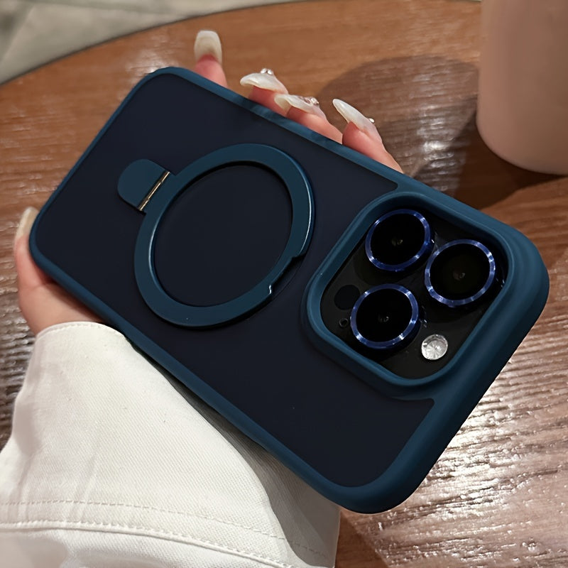 Luxury Magnetic Holder Armor Shockproof Wireless Charging Phone Case, For iPhone 11/12/13/14/15/16 Pro Max Plus Shockproof Hard PC Back Cover